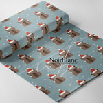 Christmas brown bear blue background